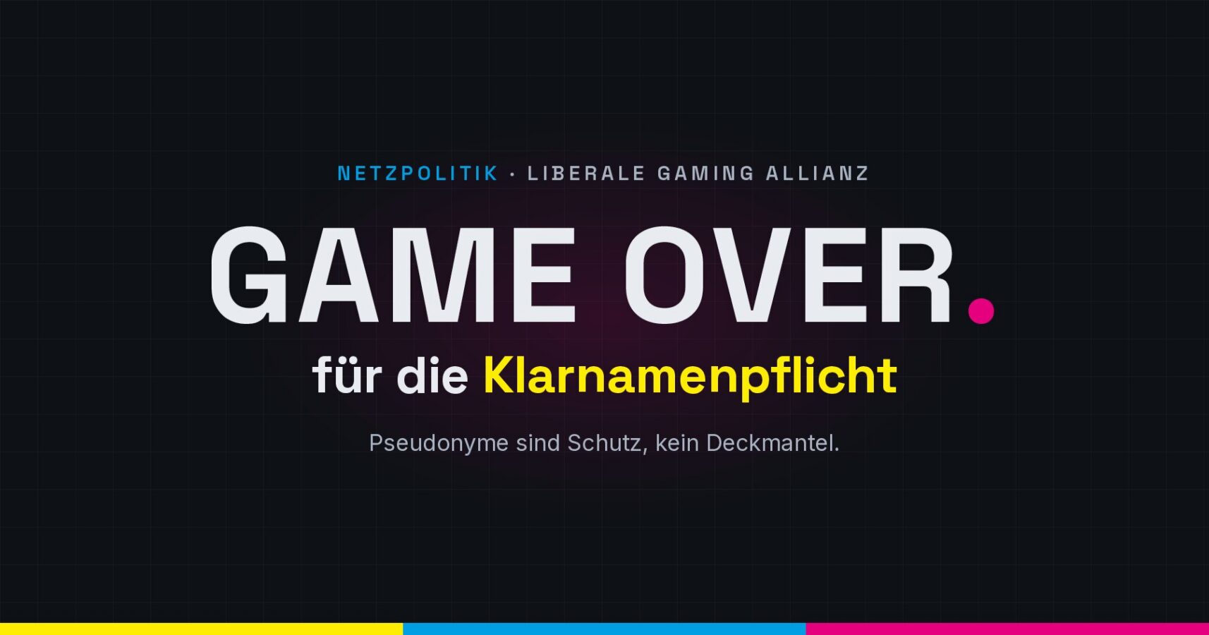 Grafik: „Game Over für die Klarnamenpflicht – Pseudonyme sind Schutz, kein Deckmantel“